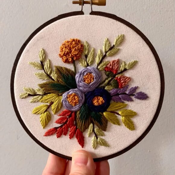 Vintage “Embroidered Wildflowers” mini needlepoint art 🌺 - Picture 5 of 5